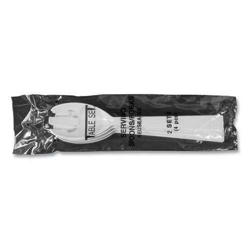 Image of Tablemate® W95PK4 Table Set Plastic Serving Forks and Spoons, 9.5", White, 48/Pack