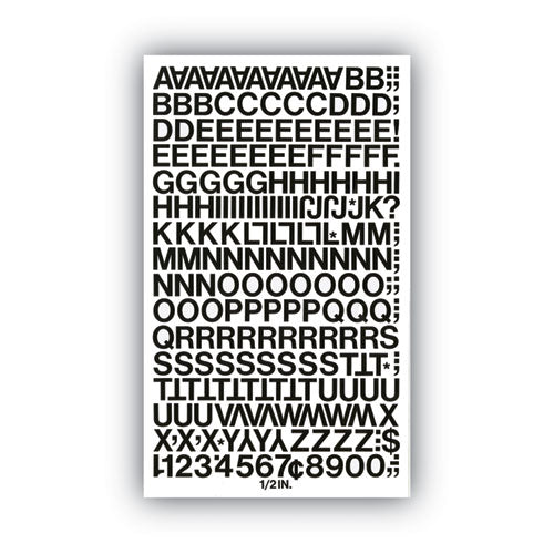 Image of Chartpak® 01010 Press-On Vinyl Self-Adhesive Numbers and Uppercase Letters, 0.5" Tall, Black Characters, 201/Pack