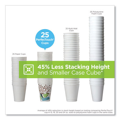 Image of Dixie® 5338CDWR PerfecTouch Hot Cups, Individually Wrapped, 8 oz, Paper, Coffee Haze Design, 50/Sleeve, 20 Sleeves/Carton