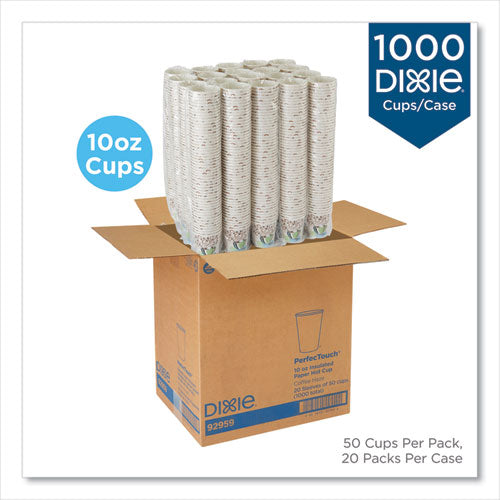Image of Dixie® 92959 PerfecTouch Paper Hot Cups, 10 oz, Coffee Haze Design, 50/Sleeve, 20 Sleeves/Carton
