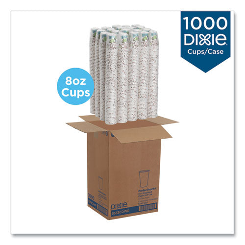 Image of Dixie® 5338CDWR PerfecTouch Hot Cups, Individually Wrapped, 8 oz, Paper, Coffee Haze Design, 50/Sleeve, 20 Sleeves/Carton