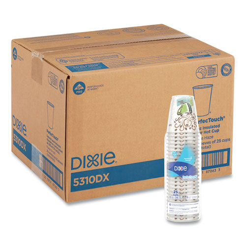 Image of Dixie® 5310DX PerfecTouch Paper Hot Cups, 10 oz, Coffee Haze Design, 25/Sleeve, 20 Sleeves/Carton
