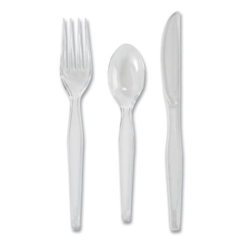Image of Dixie® CH0369DX7 Heavyweight Polystyrene Cutlery, Fork/Knife/Spoon, Plastic, Clear, 180/Pack, 10 Packs/Carton