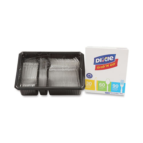 Image of Dixie® CH0369DX7 Combo Pack, Tray with Clear Plastic Utensils, Heavyweight, (90) Forks/(30) Knives/(60) Spoons, Plastic, Clear, 1,800/Carton