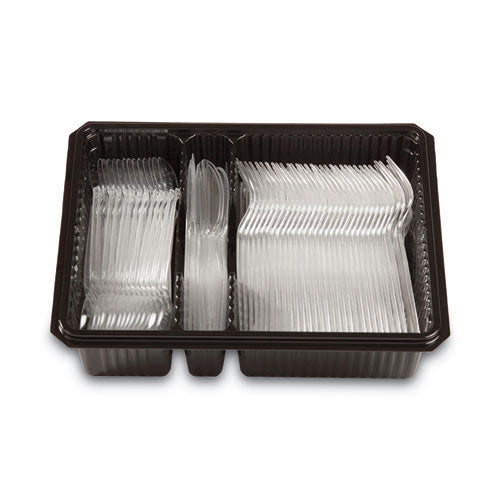Image of Dixie® CH0369DX7 Combo Pack, Tray with Clear Plastic Utensils, Heavyweight, (90) Forks/(30) Knives/(60) Spoons, Plastic, Clear, 1,800/Carton