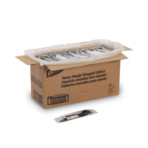 Image of Dixie® CH56NSPC7 Wrapped Tableware/Napkin Packets, Mediumweight, Fork/Knife/Napkin/Spoon, Plastic, Black, 250/Carton