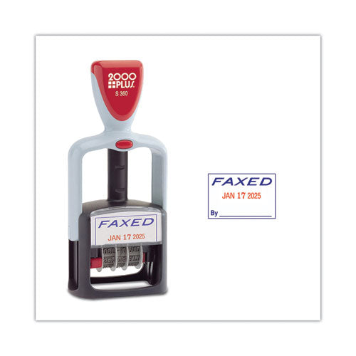 Image of COSCO 2000PLUS® 011032 Model S 360 Two-Color Message Dater, 1.75 X 1, "faxed," Self-Inking, Blue/red