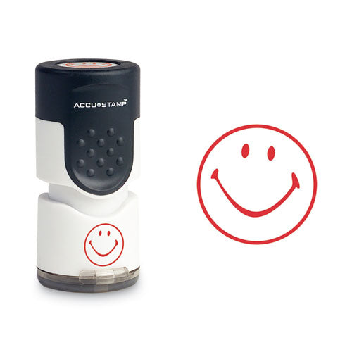 Image of ACCUSTAMP® 030725 Pre-Inked Round Stamp, Smiley, 0.63" dia, Red