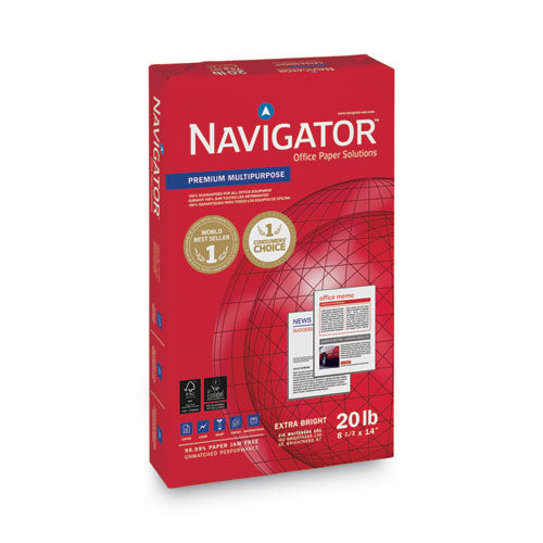 Image of Navigator® NMP1420 Premium Multipurpose Copy Paper, 97 Bright, 20 lb Bond Weight, 8.5 x 14, White, 500 Sheets/Ream, 10 Reams/Carton