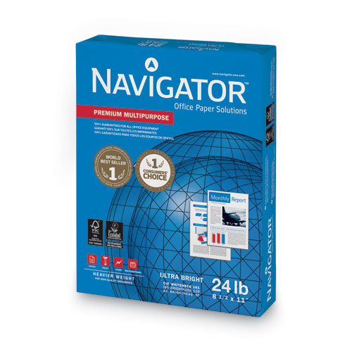 Image of Navigator® NMP1124 Premium Multipurpose Copy Paper, 97 Bright, 24 lb Bond Weight, 8.5 x 11, White, 500 Sheets/Ream, 10 Reams/Carton