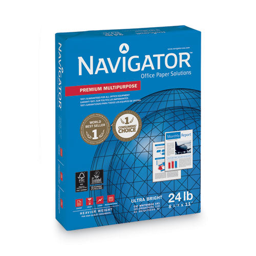 Image of Navigator® NMP1124 Premium Multipurpose Copy Paper, 97 Bright, 24 lb Bond Weight, 8.5 x 11, White, 500 Sheets/Ream, 10 Reams/Carton