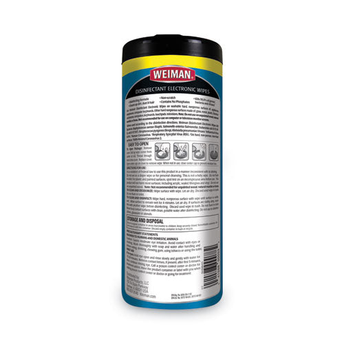 Image of WEIMAN® 93 E-tronic Wipes, 1-Ply, 7 x 8, White, 30/Canister