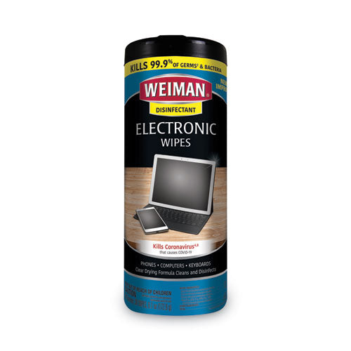 Image of WEIMAN® 93CT E-tronic Wipes, 1-Ply, 7 x 8, White, 30/Canister, 4 Canisters/Carton