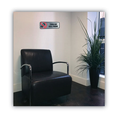 Image of COSCO 098211 Brushed Metal Office Sign, Turn Off Cell Phone, 9 X 3, Silver/red