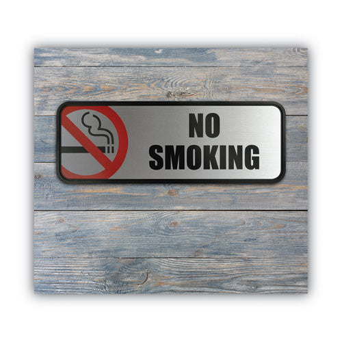 Image of COSCO 098207 Brush Metal Office Sign, No Smoking, 9 X 3, Silver/red