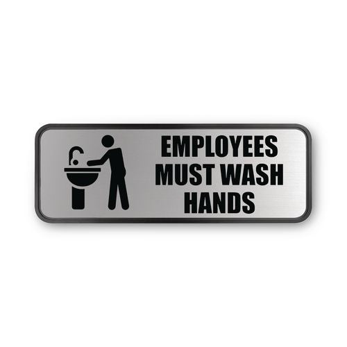 Image of COSCO 098205 Brushed Metal Office Sign, Employees Must Wash Hands, 9 X 3, Silver