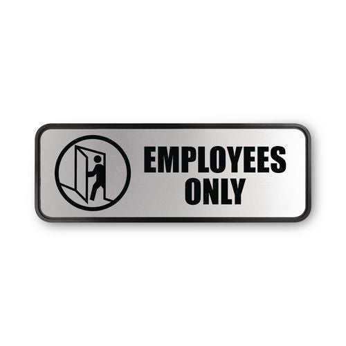 Image of COSCO Brushed Metal Office Sign, Employees Only, 9 X 3, Silver
