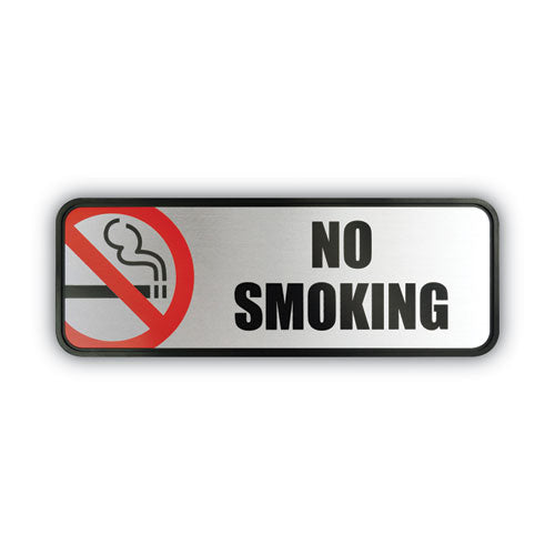 Image of COSCO 098207 Brush Metal Office Sign, No Smoking, 9 X 3, Silver/red