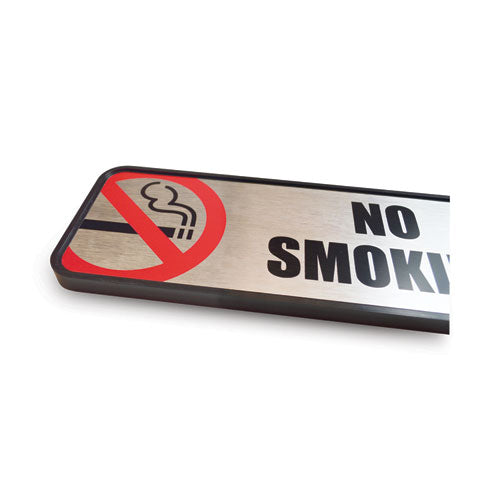 Image of COSCO 098207 Brush Metal Office Sign, No Smoking, 9 X 3, Silver/red