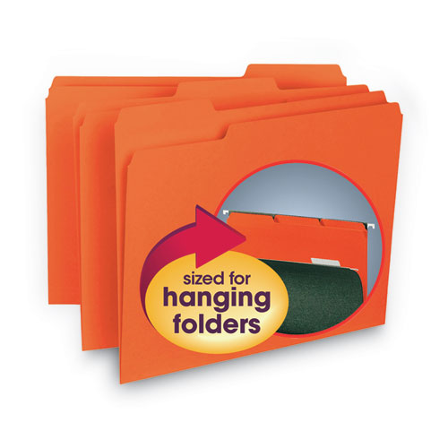 Image of Smead 10259 Interior File Folders, 1/3-Cut Tabs: Assorted, Letter Size, 0.75" Expansion, Orange, 100/Box