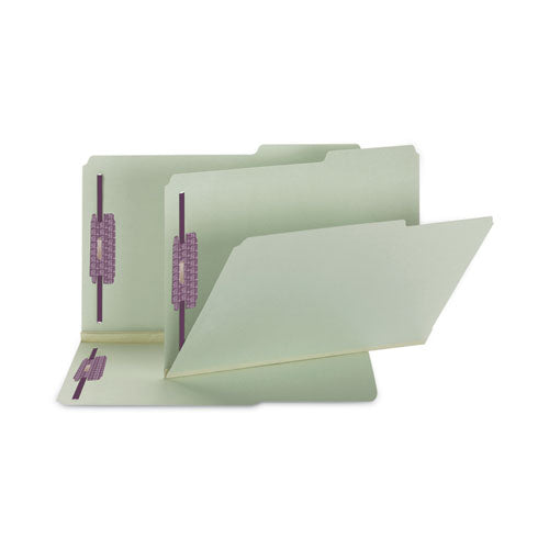 Image of Smead 19920 Recycled Pressboard Fastener Folders, 2/5-Cut Tab: Right, Expands 2", 2 SafeSHIELD Fasteners, Legal Size, Gray-Green, 25/Box