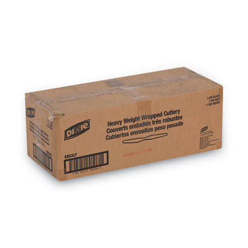 Image of Dixie® KH53C1 Individually Wrapped Heavyweight Knives, Plastic, Black, 1,000/Carton