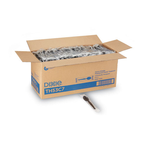Image of Dixie® TH53C7 Individually Wrapped Heavyweight Spoon, Plastic, Black, 1,000/Carton