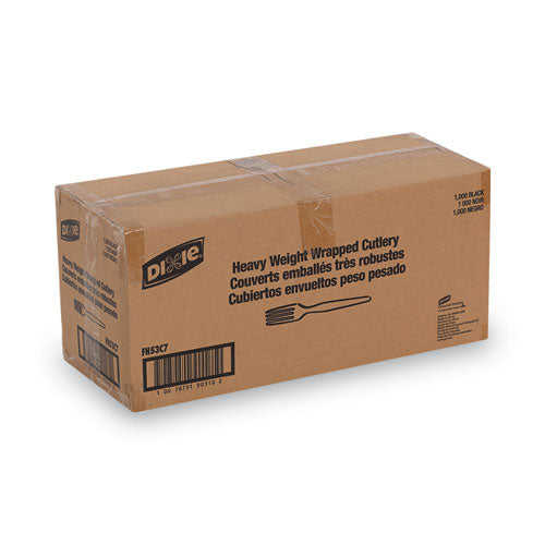 Image of Dixie® FH53C7 Individually Wrapped Heavyweight Forks, Plastic, Black, 1,000/Carton