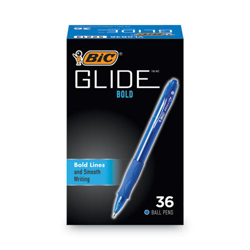 Image of BIC® VLGB361-BLU GLIDE Bold Ballpoint Pen Value Pack, Retractable, Bold 1.6 mm, Blue Ink, Translucent Blue Barrel, 36/Pack