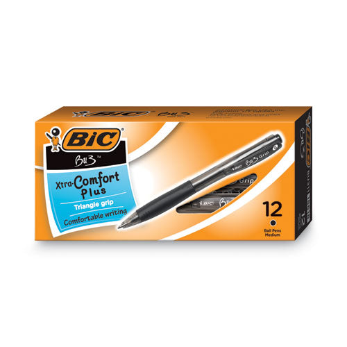 Image of BIC® BU311BK BU3 Ballpoint Pen, Retractable, Bold 1 mm, Black Ink, Smoke/Black Barrel, Dozen