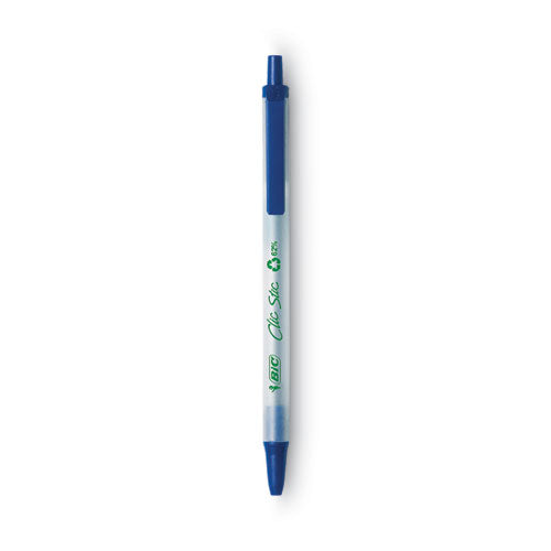 Image of BICÂ® Ecolutions Clic Stic Ballpoint Pen, Retractable, Medium 1 mm, Blue Ink, Translucent Frost/Blue Barrel, Dozen
