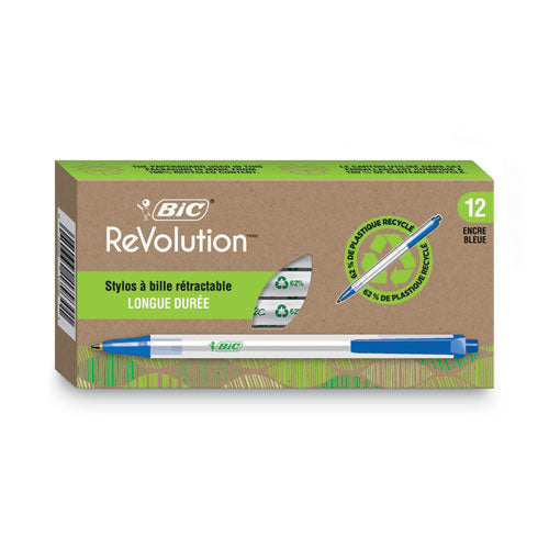 Image of BICÂ® Ecolutions Clic Stic Ballpoint Pen, Retractable, Medium 1 mm, Blue Ink, Translucent Frost/Blue Barrel, Dozen