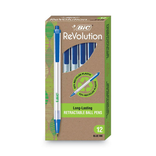 Image of BICÂ® Ecolutions Clic Stic Ballpoint Pen, Retractable, Medium 1 mm, Blue Ink, Translucent Frost/Blue Barrel, Dozen