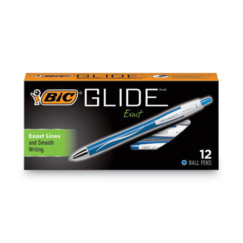 Image of BIC® VCGN11-BE Glide Exact Ballpoint Pen, Retractable, Fine 0.7 Mm, Blue Ink, Blue Barrel, Dozen