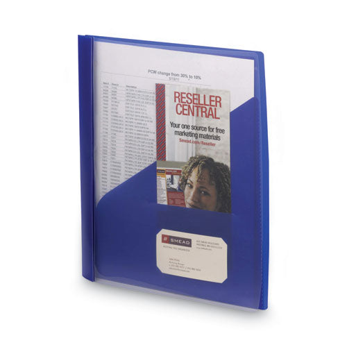Image of Smead 86011 Clear Front Poly Report Cover, Double-Prong Fastener, 0.5" Capacity, 8.5 X 11, Clear/blue, 5/pack