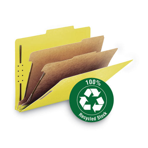 Image of Smead 14064 Recycled Pressboard Classification Folders, 2/5-Cut Tab, Expands 2", 2 Dividers, 6 Fasteners, Letter Size, Yellow, 10/BX