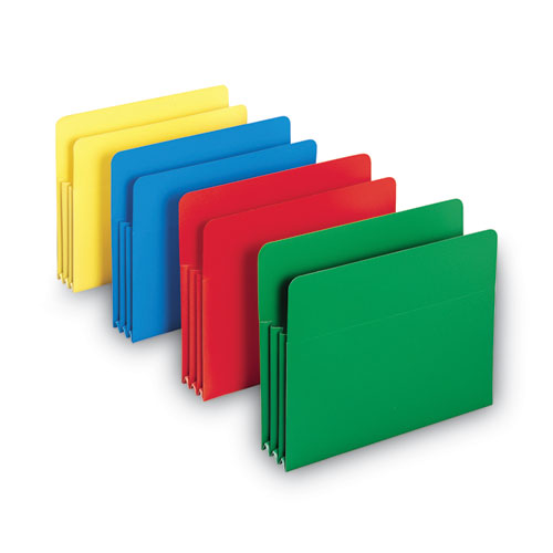 Image of Smead 73500 Poly Drop Front File Pockets, 3.5" Expansion, Letter Size, Assorted Colors, 4/Box