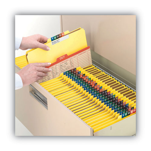 Image of Smead 14064 Recycled Pressboard Classification Folders, 2/5-Cut Tab, Expands 2", 2 Dividers, 6 Fasteners, Letter Size, Yellow, 10/BX
