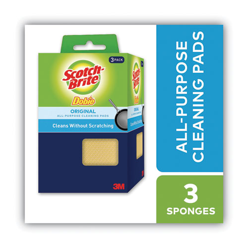 Image of Scotch-Brite® 723-2F Dobie All-Purpose Cleaning Pad, 4.3 X 2.6, 0.5" Thick, Yellow, 3/pack