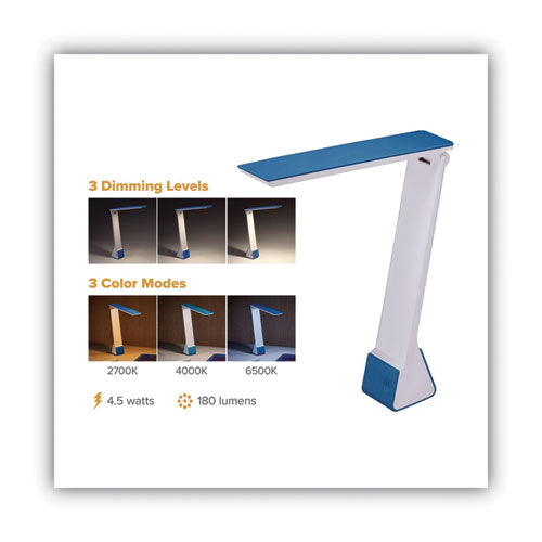 Image of BostitchÂ® Konnect Rechargeable Folding LED Desk Lamp, 2.52w x 2.13d x 11.02h, Gray/Blue