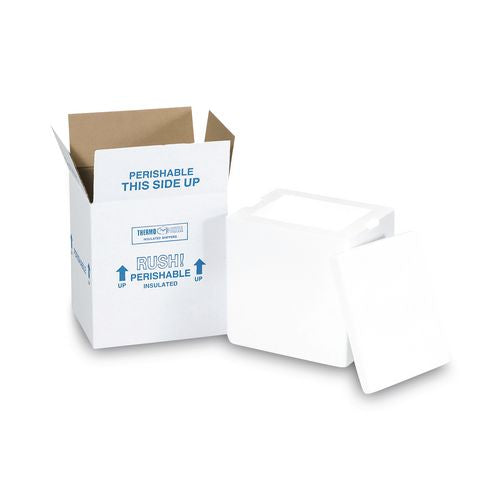 Image of The Packaging Wholesalers® 212C Insulated Shipping Container, 1.5" Foam Insert, 9" x 11" x 15", White/Blue