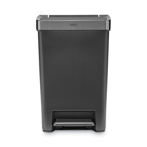 Image of Rubbermaid® Commercial 2120983 Premier Series III Step-On Waste Container, 12.4 gal, Plastic, Black/Stainless Steel