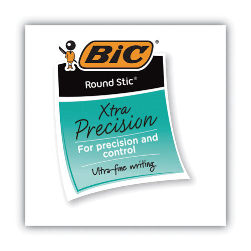 Image of BIC® GSF11 BLK Round Stic Xtra Precision Ballpoint Pen, Stick, Fine 0.8 Mm, Black Ink, Smoke Barrel, Dozen