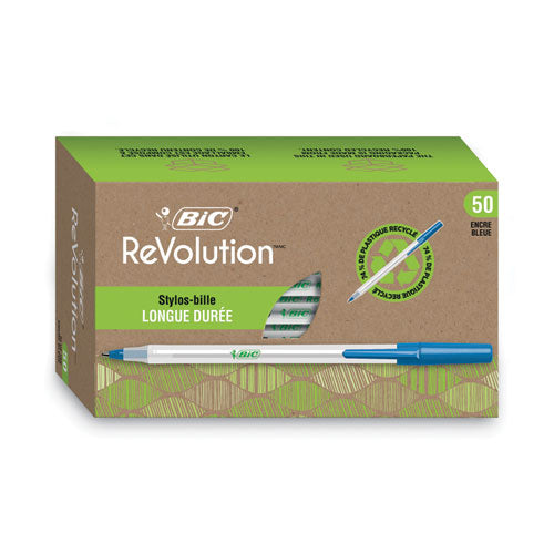 Image of BIC® GSME509BE Ecolutions Round Stic Ballpoint Pen Value Pack, Stick, Medium 1 Mm, Blue Ink, Clear Barrel, 50/pack
