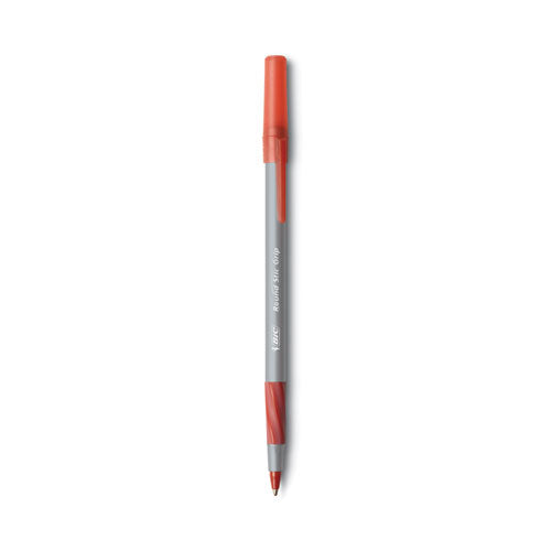 Image of BIC® GSMG11 RED Round Stic Grip Xtra Comfort Ballpoint Pen, Easy-Glide System, Stick, Medium 1.2 mm, Red Ink, Gray/Red Barrel, Dozen