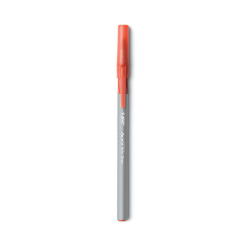 Image of BIC® GSMG11 RED Round Stic Grip Xtra Comfort Ballpoint Pen, Easy-Glide System, Stick, Medium 1.2 mm, Red Ink, Gray/Red Barrel, Dozen