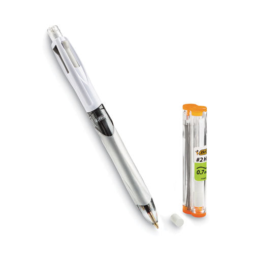 Image of BIC® MMLP1-AST 4-Color 3 + 1 Ballpoint Pen/Pencil, Retractable, Medium 1 mm Pen/0.7 mm Pencil, Black/Blue/Red Ink, Gray/White Barrel