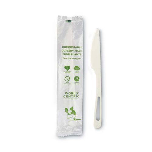 Image of World CentricÂ® TPLA Compostable Cutlery, Knife, Plastic, White, 750/Carton
