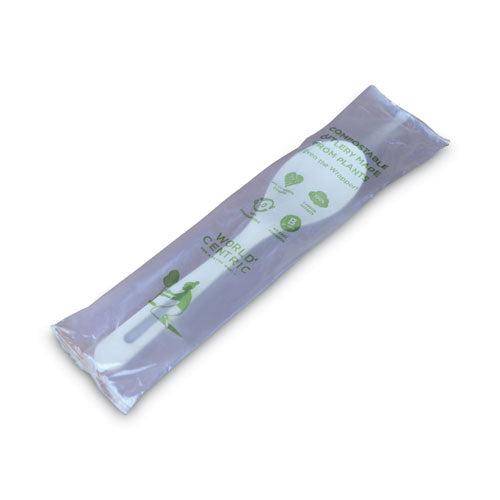 Image of World Centric® SP-PS-I TPLA Wrapped Cutlery, Spoon, Plastic, Light Beige, 750/Carton