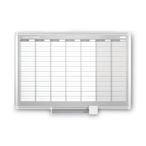 Image of MasterVision® GA0396830 Magnetic Dry Erase Calendar Board, Weekly Planning/Scheduling, 36" x 24", White Surface, Satin Aluminum Frame